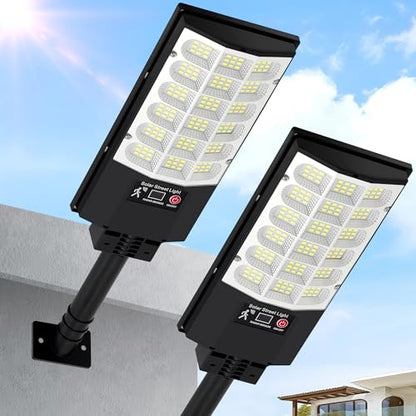 2 Pack Solar Street Lights Outdoor for Outside, Commercial Outdoor Solar Lights for Yard Parking Lot, Solar Motion Lights Waterproof, LED Solar Garden Lights Dusk to Dawn - size: 2 Pack