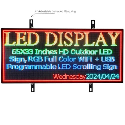 P5 Outdoor 65"x34" LED Sign Programmable Digital Board -High-Res Scrolling Display, USB and WiFi Control, Custom Images & Video for Business