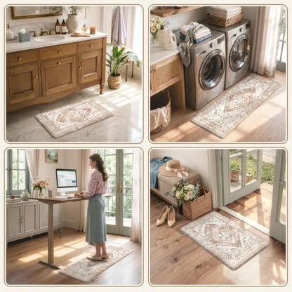 KIMODE Farmhouse Kitchen Mats Cushioned Anti Fatigue Khaki Kitchen Rugs 2Pc - color: Light Khaki, size: 17.3" x 47 "+ 17.3" x 29 "--0.47 inches