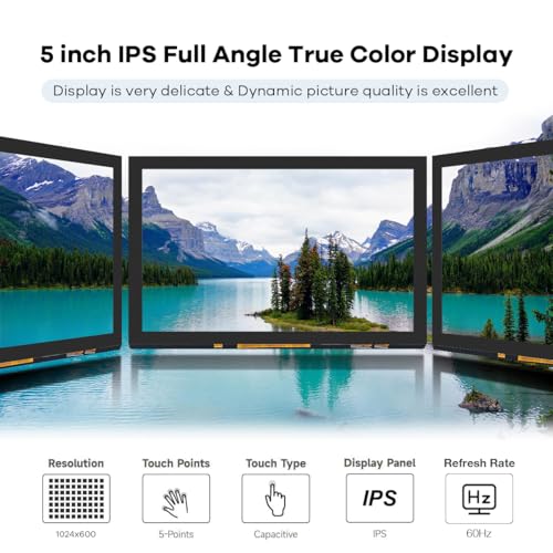 Hosyond 5 inches Touchscreen IPS LCD Display Panel 1024×600 HDMI Capacitive Screen for Raspberry Pi5/Pi4/Pi3/ZERO 2W, BB Black, Windows - size: 5 inches