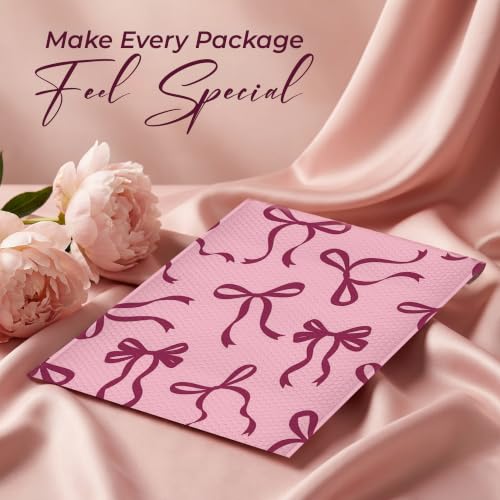Pink Bow Bubble Mailers 4x8, Designer Padded Envelopes #000, 500 Pack Bulk - color: Pink Bow, size: 4"x8" / 500 Pack