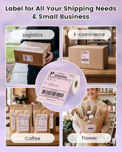 Phomemo Pink 4x6 Thermal Label, Shipping Labels Pack of 250 4x6 Roll Labels, Compatible with Phomemo, Zebra, Rollo, Jadens and Other Thermal Printers - color: Pink-250