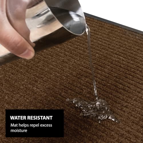 UNIMAT Traffic Guard Door Mat, 3´x 5´, Heavy Duty Waterproof Doormat, Stain and Fade Resistant Welcome Mats, Durable Rubber Backing, Low Pro le Entryway Rug, Shoe and Boot Scraper, Brown