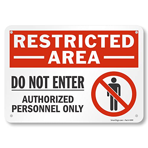 SmartSign 7 x 10 inch “Restricted Area - Do Not Enter, Authorized Personnel Only” Sign with Symbol, Digitally Printed, 55 mil HDPE Plastic, Red, White and Black, Made in USA - style: 7" x 10" - Plastic