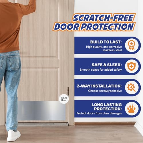 Panther Armor 8x34 in Silver Door Kick Plate, Dog Scratch Door Protector - color: Silver, size: Kick Plate [8x34in]