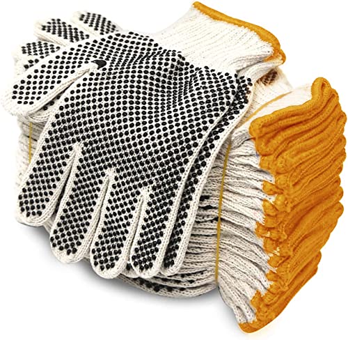 Evridwear Cotton Polyester String Knit Shell Safety Protection Work Gloves for Painter Mechanic Industrial Warehouse Gardening Construction Men & Women 12 Pairs, With Two Side dots, S Size - color: Two Side Dots, size: Small