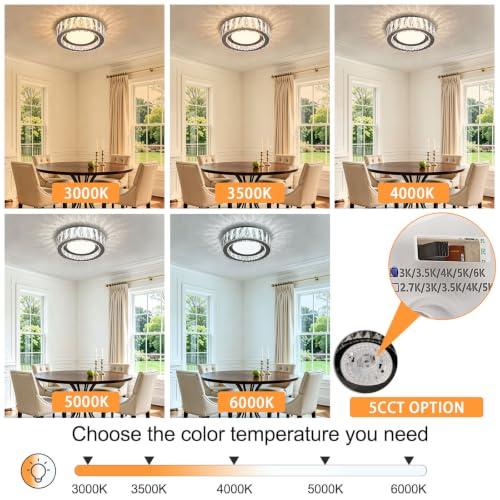 11 Inch LED Dimmable Crystal Flush Mount Ceiling Light Fixture - color: Brushed Black, size: 11 Inch