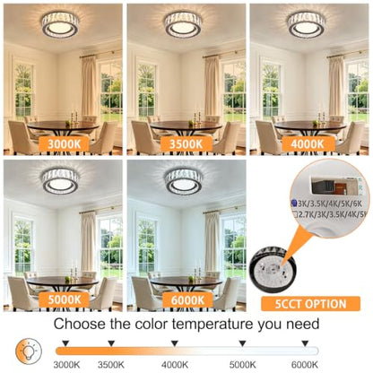 11 Inch LED Dimmable Crystal Flush Mount Ceiling Light Fixture - color: Brushed Black, size: 11 Inch