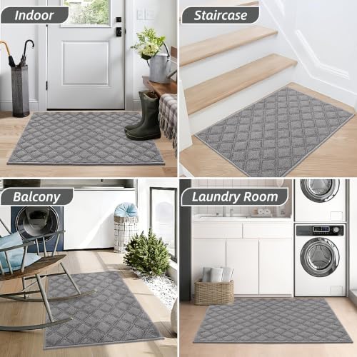 BEQHAUSE Dirt Trapper Door Mat 20" x 32" Non-Slip Washable, Grey - color: Grey, size: 20" X 32" (Rectangular)