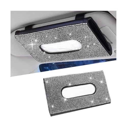 Rhinestone Leather Car Sun Visor Tissue Holder, White/Black - color: White+black