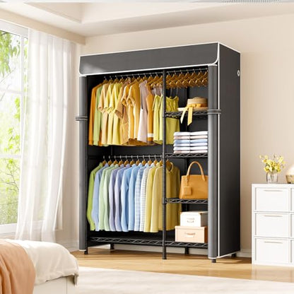 ULIFHOME F2C Covered Garment Rack 47.2" W x 16.5" D x 78.3" H, Load 692lbs - color: Black Closet with Dark Gray Cover