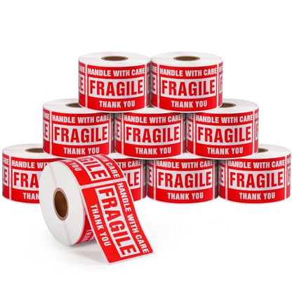 10 Rolls 3 × 2 Inch Fragile Stickers Strong Adhesive Handle with Care Stickers Pre-Perforated Line Fragile Labels for Shipping Moving (5000 Labels) - size: 3" × 2", style: 10 Rolls-5000 PCS