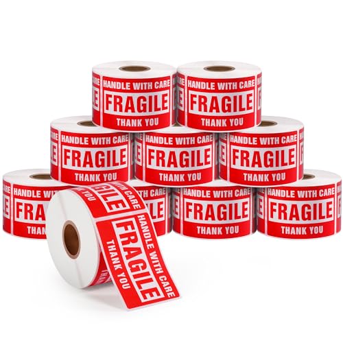 10 Rolls 3 × 2 Inch Fragile Stickers Strong Adhesive Handle with Care Stickers Pre-Perforated Line Fragile Labels for Shipping Moving (5000 Labels) - size: 3" × 2", style: 10 Rolls-5000 PCS