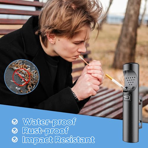 Wall-Mount Cigarette Butt Receptacle for Outside, Outdoor Cigarette Butt Disposal, Commercial Smoking Receptacles to Avoid Discarding Cigarette Butts,Easy to Clean -Black - color: Black