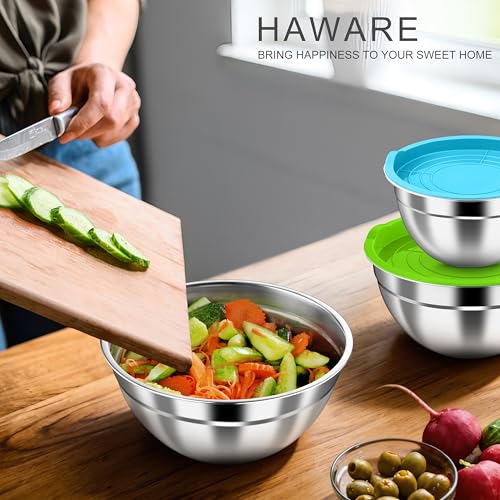 HaWare Mixing Bowls with Airtight Lids, 6-Piece Stainless Steel Salad Bowls - color: Colorful, size: Airtight Lids