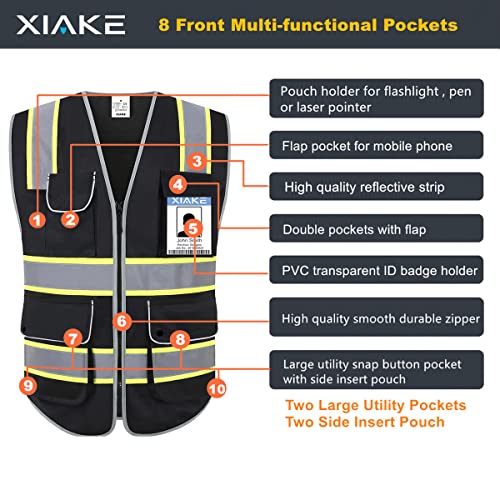 XIAKE Reflective Safety Vest for Men & Women High Visibility Class 2 Vest with Pockets Meets ANSI Standards - color: Black Yellow Trim, size: Small