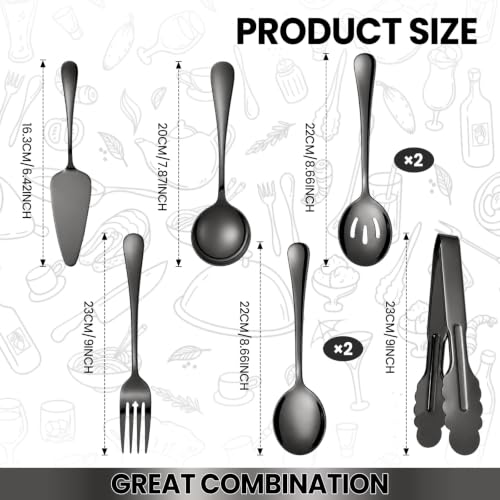 8-Piece Black Serving Utensils Set, Serving Spoons for Buffet - color: Black