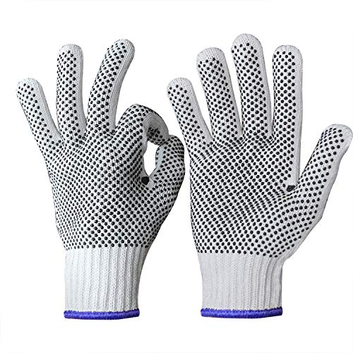 Evridwear Cotton Polyester String Knit Shell Safety Protection Work Gloves for Painter Mechanic Industrial Warehouse Gardening Construction Men & Women 12 Pairs, With Two Side dots, M Size - color: Two Side Dots, size: Medium