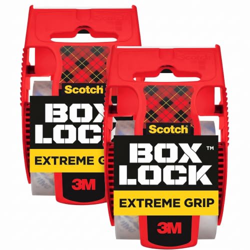 Scotch Box Lock Packaging Tape, 1 Roll with Dispenser, 1.88 in x 800 in, Extreme Grip, Sticks Instantly to Any Box (195) (Pack of 2) - size: 1 Roll (Pack of 2)