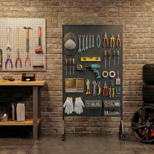 Metal Pegboard Display Stand 3 x 5.5 Feet, Adjustable Height with 40 Peg Board Hooks and Wheels, Pegboard Display Rack, Craft Display Rack, Retail Display Rack, Garage Peg Board - size: 3.5*5.5