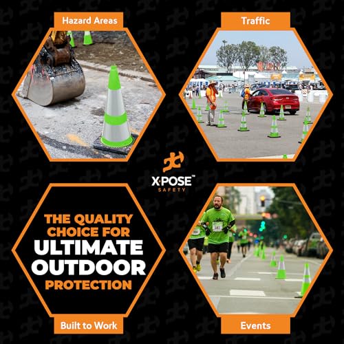 Xpose Safety 28” Lime Green Traffic Cone Dual 6" & 4" Reflective Collar - color: Lime, size: 28" 7lb. Cone