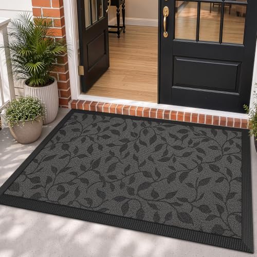 LUMI Outdoor Door Mat Traps & Hides Dirt 47x71, Outside Entrance, Leaf - color: Grey Leaf, size: 3'11" x 5'11" (47"x71")