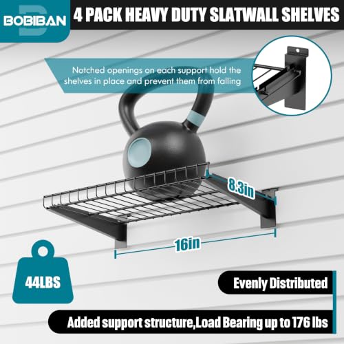 4 Pack Metal Slatwall Shelves 16X8.3 Inch, Black - color: Black, size: S4PC