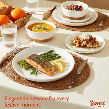 Sweese Porcelain Dinnerware Sets, Handpainted Plates and Bowls Set for 6, Scratch Resistant Dinner Set, Dishwasher and Oven Microwave Safe Dishes Set,White - color: White
