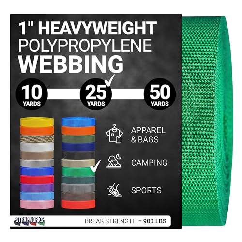 Strapworks Heavyweight Polypropylene Webbing - Heavy Duty Poly Strapping for Outdoor DIY Gear Repair - color: Kelly Green, size: 1" x 25 yard