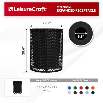 Leisure Craft 32 Gallon Commercial Outdoor Trash Can, Metal, Made in USA - color: Black