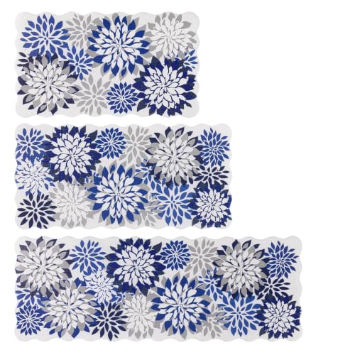 HEBE Anti Fatigue Kitchen Rugs Set of 3, Cushioned Kitchen Mats for Floor - color: Blue/Floral