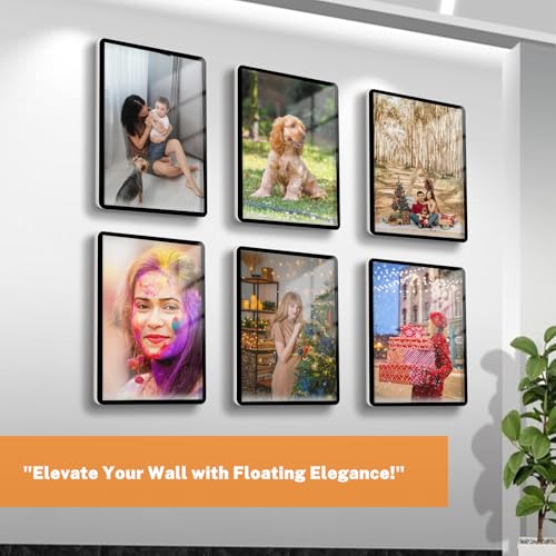 8.5X11 Floating Wall Sign Holder, Self-Adhesive Horizontal and Vertical - color: Black