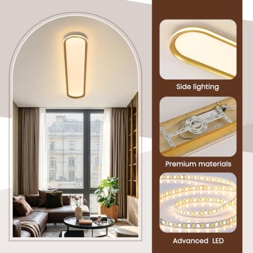 ADISUN Modern LED Ceiling Light Dimmable Linear Ceiling Light 47in Semi Flush Mount Long Lights with Remote Control and Side Lighting for Living Room Kitchen Dining Room Gold - color: Gold-1Pack, size: 47 Inch