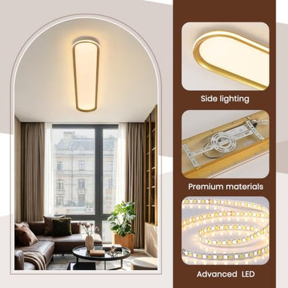 ADISUN Modern LED Ceiling Light Dimmable Linear Ceiling Light 47in Semi Flush Mount Long Lights with Remote Control and Side Lighting for Living Room Kitchen Dining Room Gold - color: Gold-1Pack, size: 47 Inch