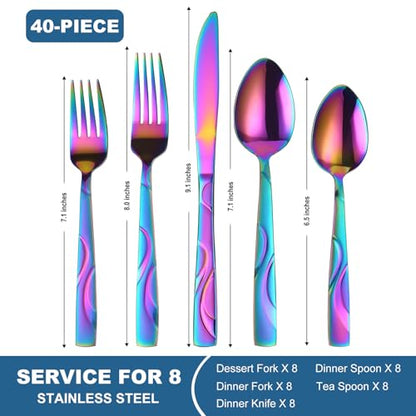 40-Piece Rainbow Flatware Set for 8 - color: Rainbow, size: 40-Piece