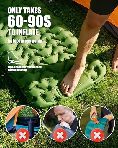 AKSOUL Self Inflating Sleeping Pad: Camping Inflatable Single Bed Air Mattress - Lightweight Sleep Mats - Compact Ultralight Pad for Camp Hiking Travel - 10CM - Green - color: Grass Green