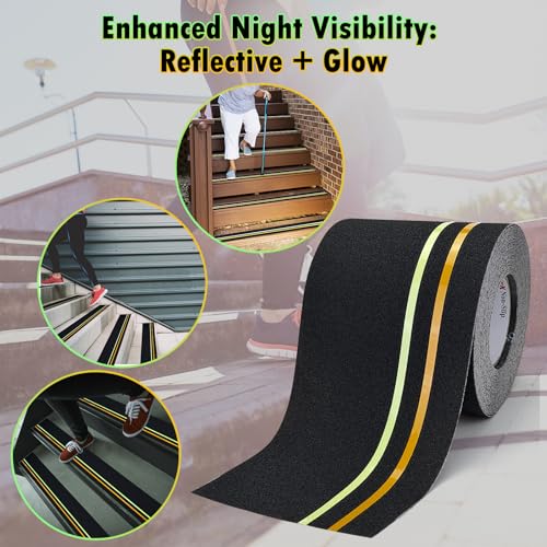 S&X Anti Slip Tape 6in x 60ft Grip Tape for Stairs, Reflective/Glow - color: Reflective/Glow-in-the-Dark, size: 6" X 60'
