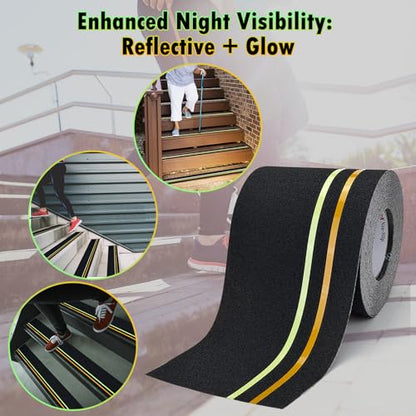 S&X Anti Slip Tape 6in x 60ft Grip Tape for Stairs, Reflective/Glow - color: Reflective/Glow-in-the-Dark, size: 6" X 60'