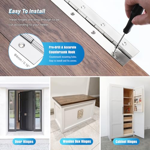 Heavy Duty Piano Hinge 36 Inch x 3 Inch Width Stainless Steel Piano Hinge 2 Pack 0.060'' Thick Continuous Hinge for Heavy Duty Cabinet Furniture Metal Plate Door Toolbox Wooden Box Industrial Project - size: 36 inch-1 pair