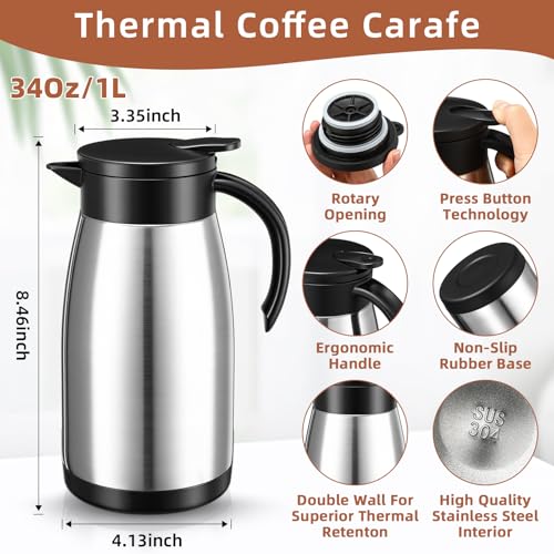 Norme 2 Pcs Thermal Coffee Carafe Creamer, Silver, 34 oz - color: Silver, size: 34 oz