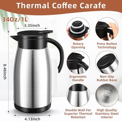 Norme 2 Pcs Thermal Coffee Carafe Creamer, Silver, 34 oz - color: Silver, size: 34 oz