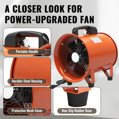 dreamdragon 12-Inch Utility Blower Fan with 25FT Duct Hose, 3300 RPM, 69dB - color: 12in-25ft