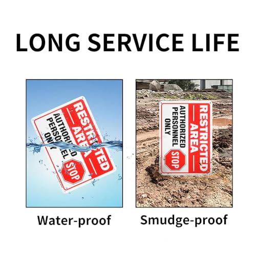 4 Pack Restricted Area Authorized Personnel Only Sign, 10"x 7" .040 Rust Free Aluminum – Reflective, UV Protected and Weatherproof