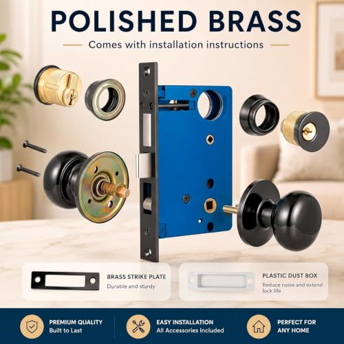 Tandefio 1 Set Double Cylinder Mortise Lock, Left Hand Reverse, Black - color: Black, style: Left Hand Reverse