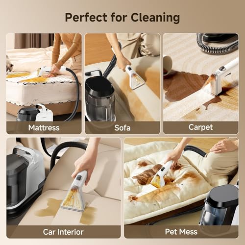 Uwant 18Kpa Upholstery Cleaner Machine with Pet Pro Cleaner&Tools Set of 1 - color: White-Cappuccino