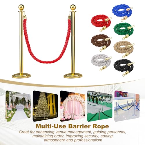 MECCANIXITY Twisted Stanchion Rope 5 Ft/1.5 M, Barrier Rope Twisted Post Ropes with Snap Hooks for Posts Stands Queue Divider Crowd Control, Red Golden - color: Red Golden, size: 5 Ft