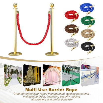 MECCANIXITY Twisted Stanchion Rope 5 Ft/1.5 M, Barrier Rope Twisted Post Ropes with Snap Hooks for Posts Stands Queue Divider Crowd Control, Red Golden - color: Red Golden, size: 5 Ft