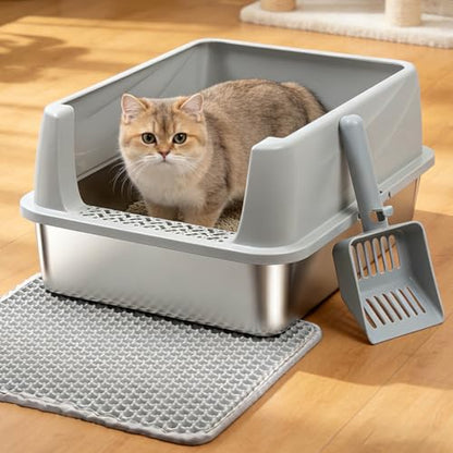 Stainless Steel Litter Box for Kitten,Metal Litter Box with Lid S - color: S-M-lid-10"H