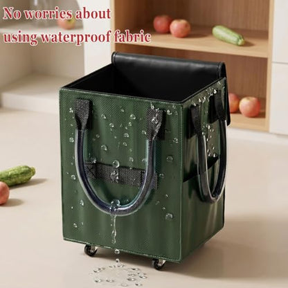 Reusable Grocery Bag on Wheel, Foldable Shopping Cart with Wheels, Can Carry up to 67 Pounds, Suitable for Groceries, Laundry, Camping and Moving. (Green -Medium) - color: Green -Medium