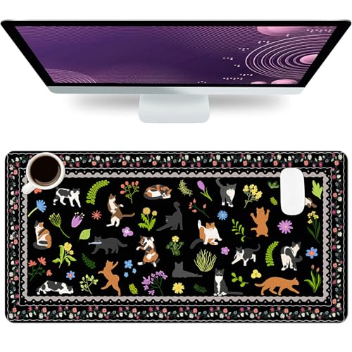 Cat Desk Mat, Cute Large Mouse Pad for Women, Black 27.5"x13.8" - color: D-black Cats, size: 27.5" x 13.8"
